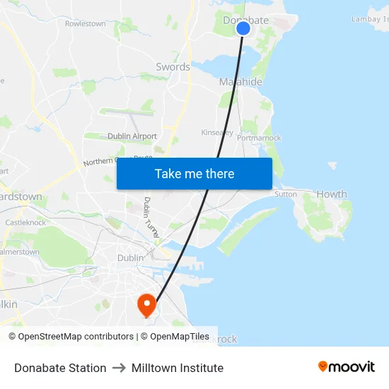 Donabate Station to Milltown Institute map