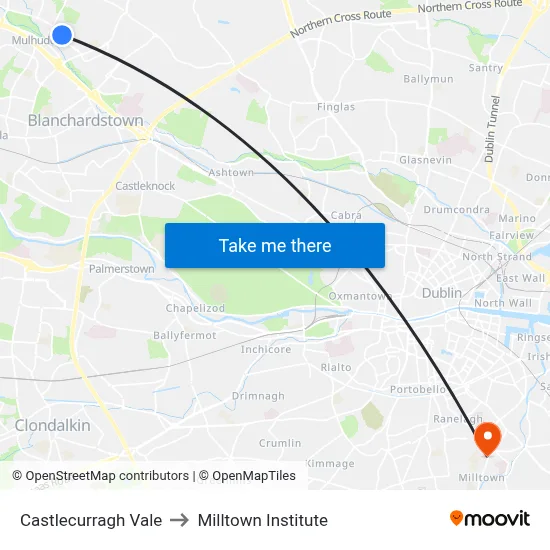 Castlecurragh Vale to Milltown Institute map