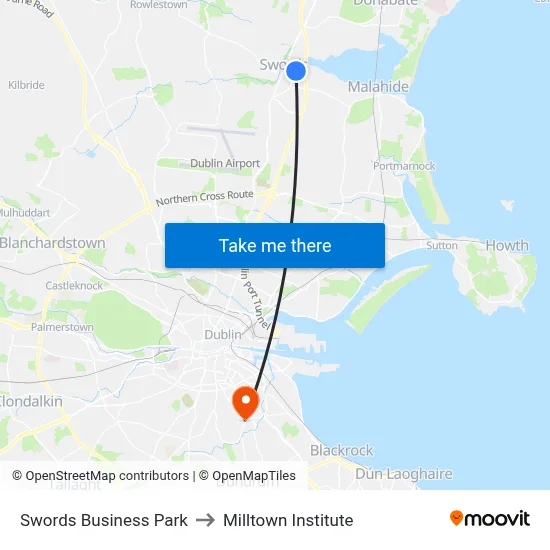 Swords Business Park to Milltown Institute map