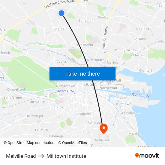Melville Road to Milltown Institute map