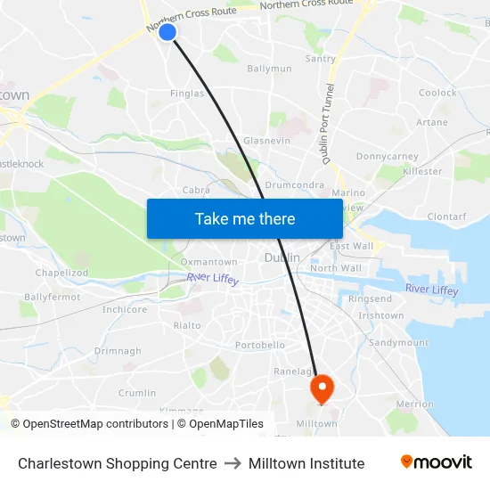 Charlestown Shopping Centre to Milltown Institute map