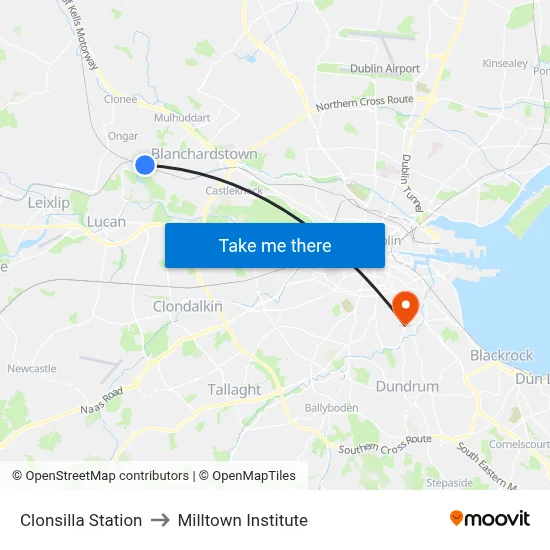 Clonsilla Station to Milltown Institute map