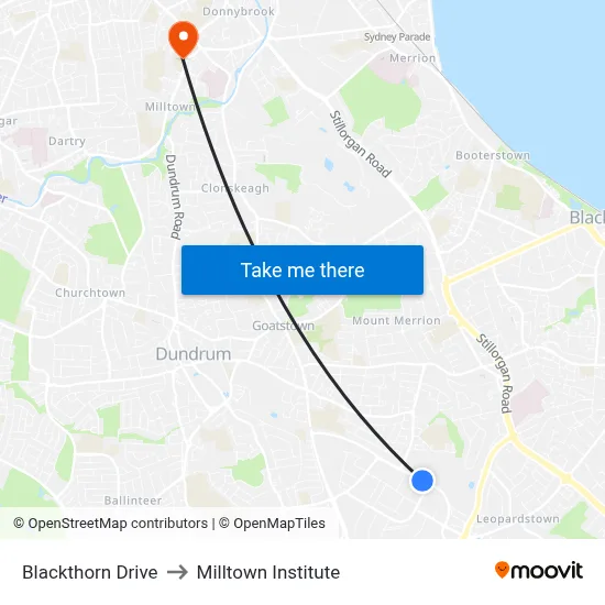 Blackthorn Drive to Milltown Institute map