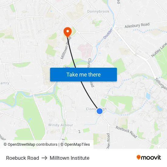Roebuck Road to Milltown Institute map