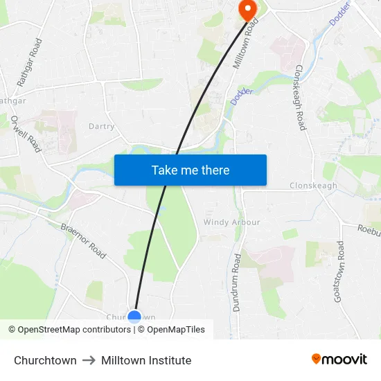 Churchtown to Milltown Institute map