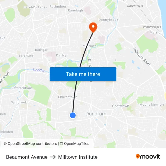 Beaumont Avenue to Milltown Institute map