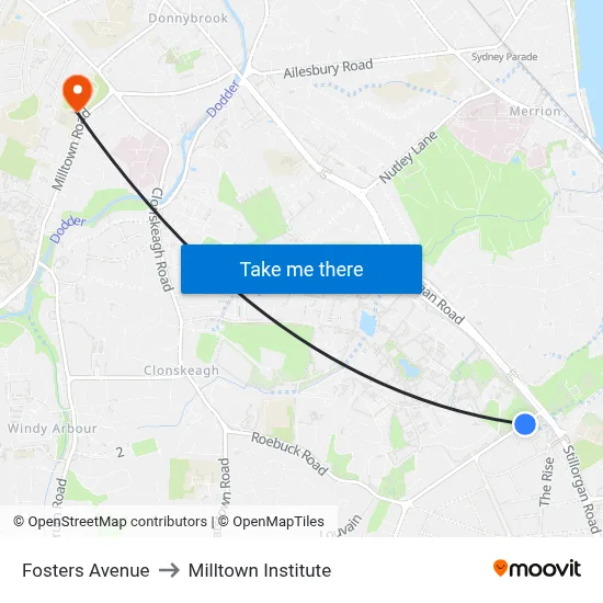 Fosters Avenue to Milltown Institute map
