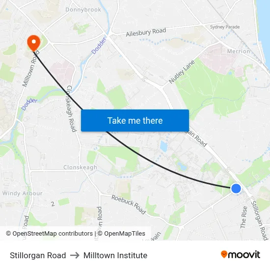 Stillorgan Road to Milltown Institute map