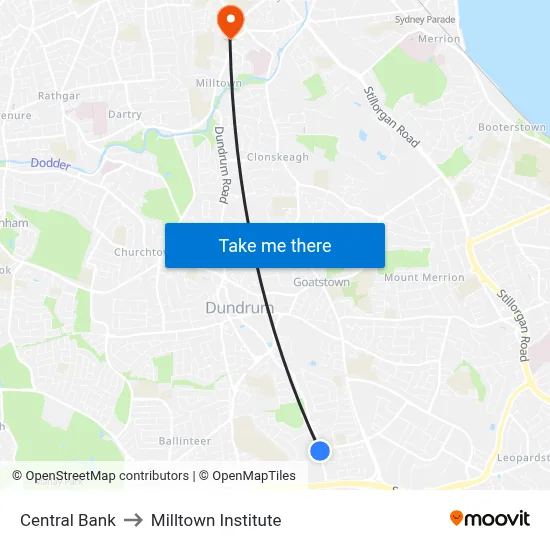 Central Bank to Milltown Institute map