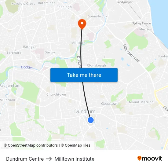 Dundrum Centre to Milltown Institute map