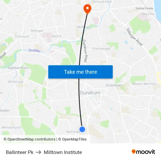 Ballinteer Pk to Milltown Institute map