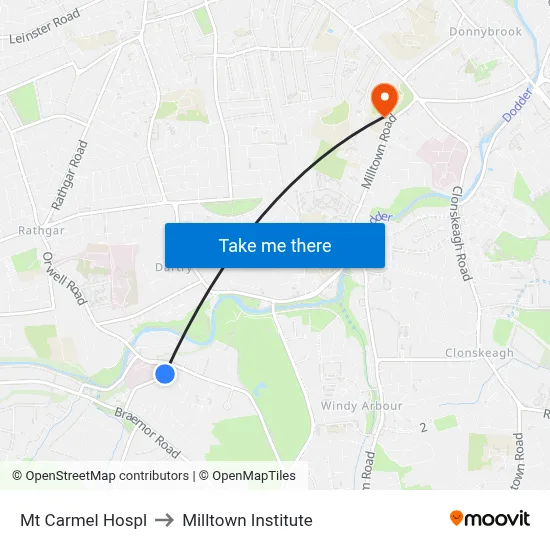 Mt Carmel Hospl to Milltown Institute map