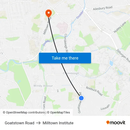 Goatstown Road to Milltown Institute map