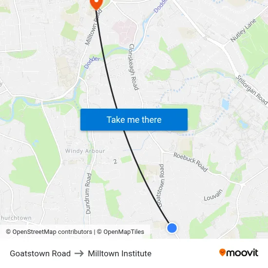 Goatstown Road to Milltown Institute map