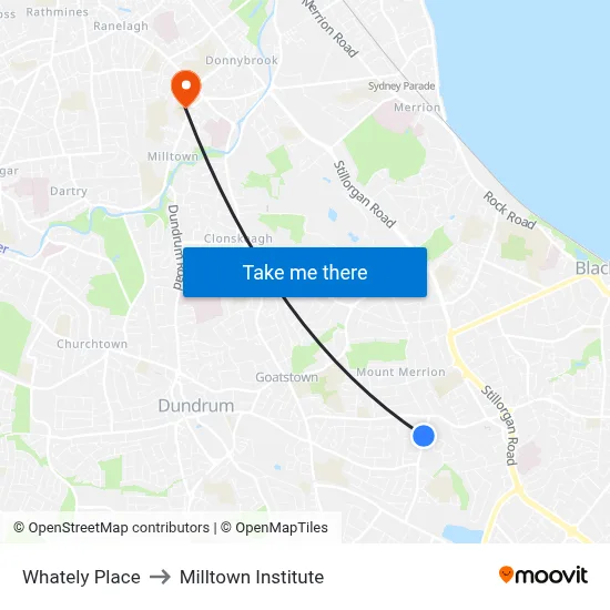 Whately Place to Milltown Institute map