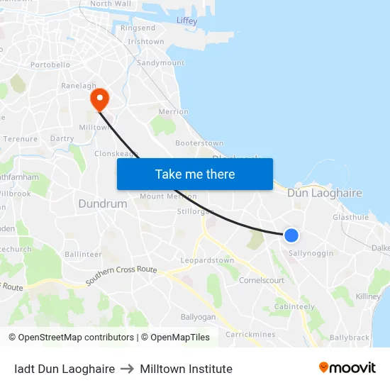 Iadt Dun Laoghaire to Milltown Institute map
