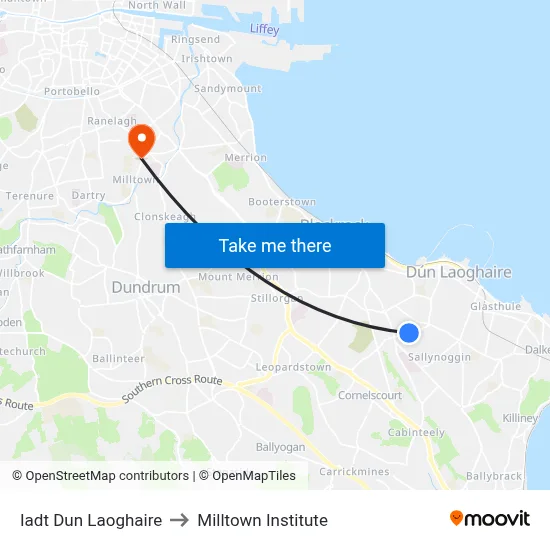 Iadt Dun Laoghaire to Milltown Institute map