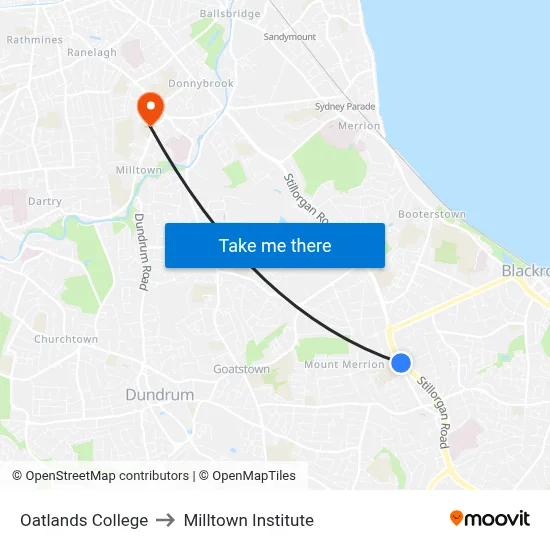 Oatlands College to Milltown Institute map