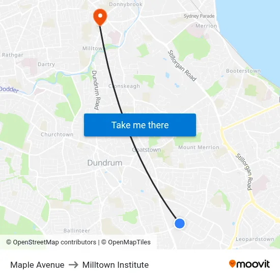 Maple Avenue to Milltown Institute map