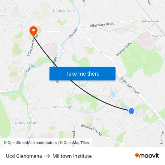 Ucd Glenomena to Milltown Institute map