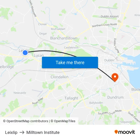 Leixlip to Milltown Institute map