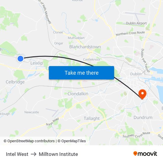 Intel West to Milltown Institute map