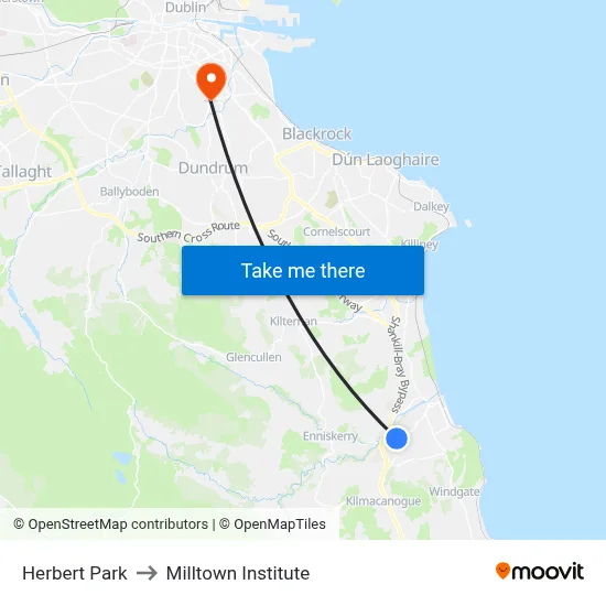 Herbert Park to Milltown Institute map