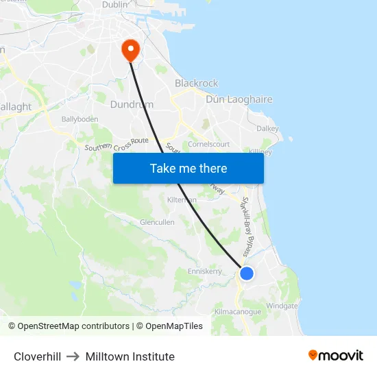 Cloverhill to Milltown Institute map