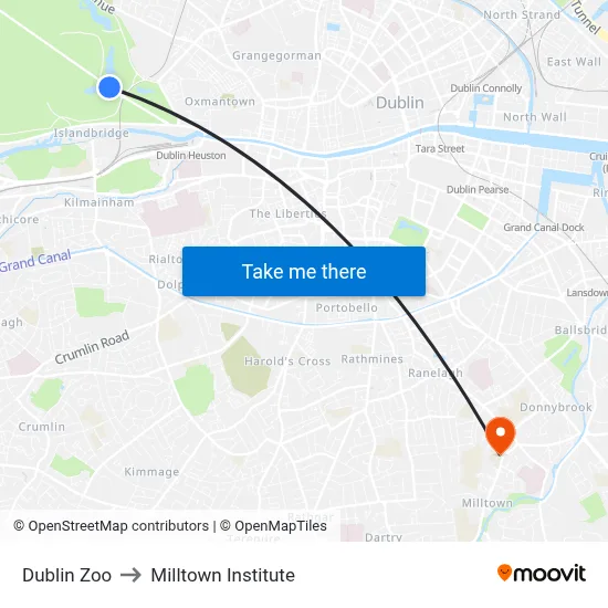 Dublin Zoo to Milltown Institute map