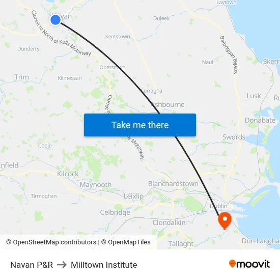 Navan P&R to Milltown Institute map