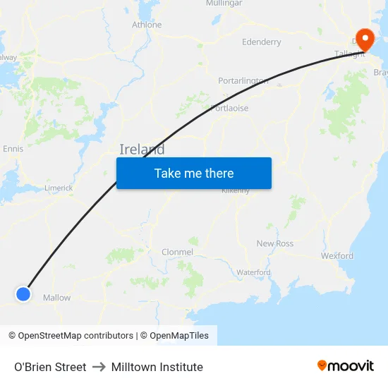O'Brien Street to Milltown Institute map