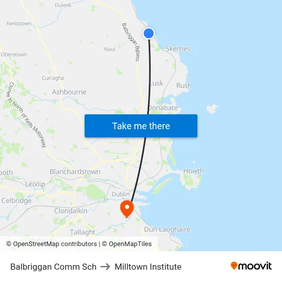 Balbriggan Comm Sch to Milltown Institute map