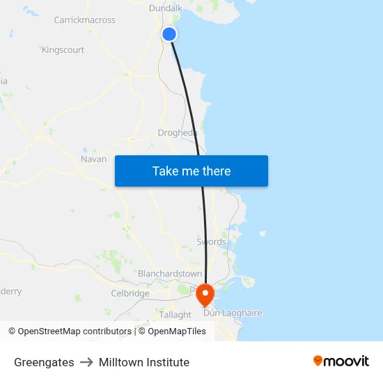 Greengates to Milltown Institute map
