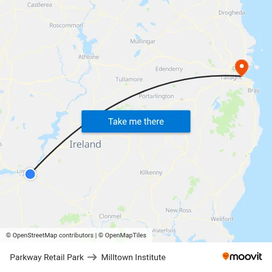 Parkway Retail Park to Milltown Institute map