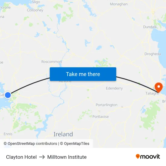 Clayton Hotel to Milltown Institute map