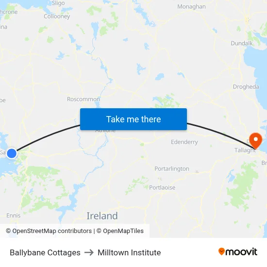 Ballybane Cot to Milltown Institute map