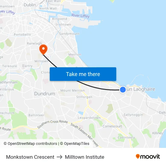 Monkstown Crescent to Milltown Institute map