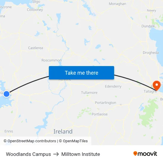 Woodlands Campus to Milltown Institute map