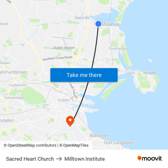 Sacred Heart Church to Milltown Institute map