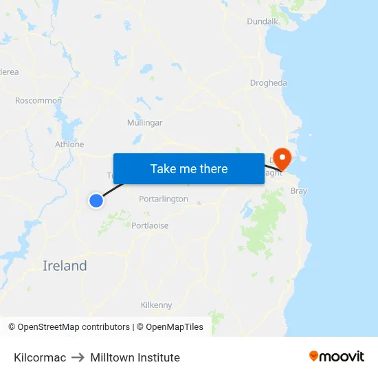 Kilcormac to Milltown Institute map