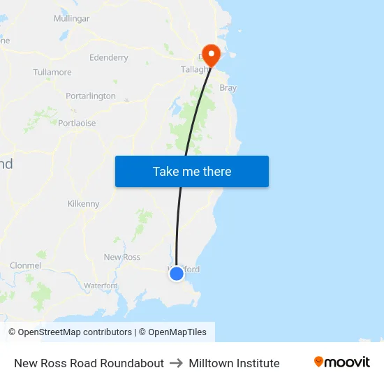 New Ross Road Roundabout to Milltown Institute map
