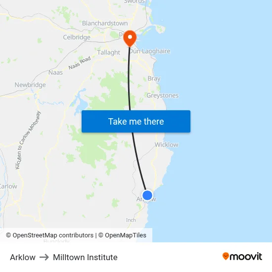 Arklow to Milltown Institute map