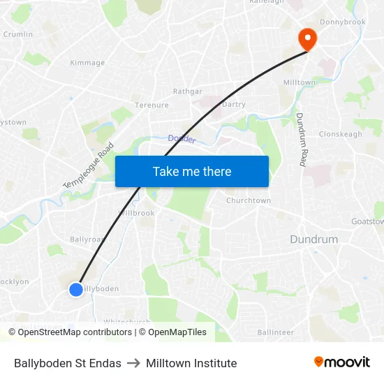 Ballyboden St Endas to Milltown Institute map