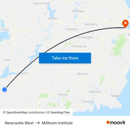 Newcastle West to Milltown Institute map