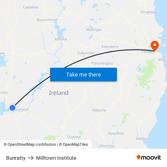 Bunratty to Milltown Institute map