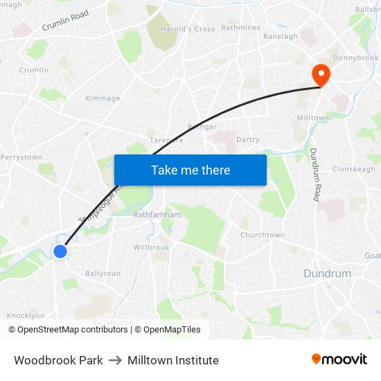 Woodbrook Park to Milltown Institute map