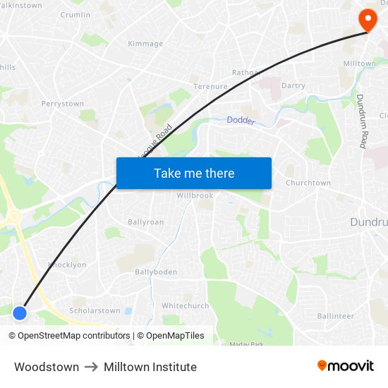 Woodstown to Milltown Institute map
