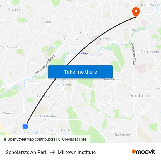 Scholarstown Park to Milltown Institute map