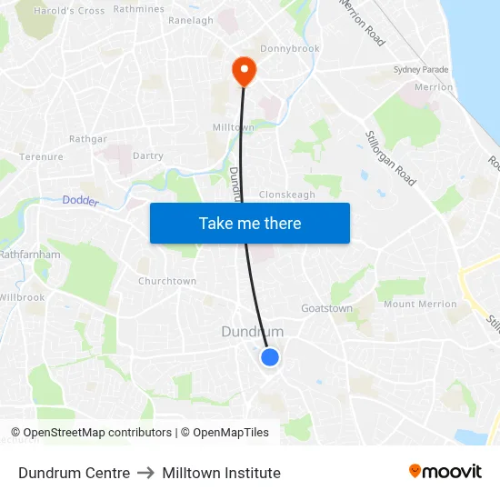 Dundrum Centre to Milltown Institute map