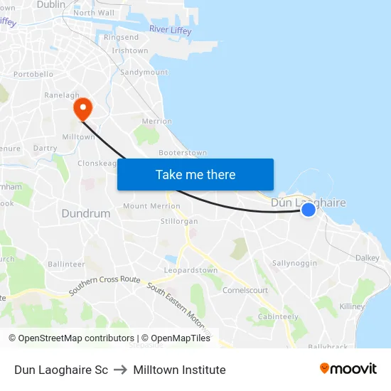 Dun Laoghaire Sc to Milltown Institute map